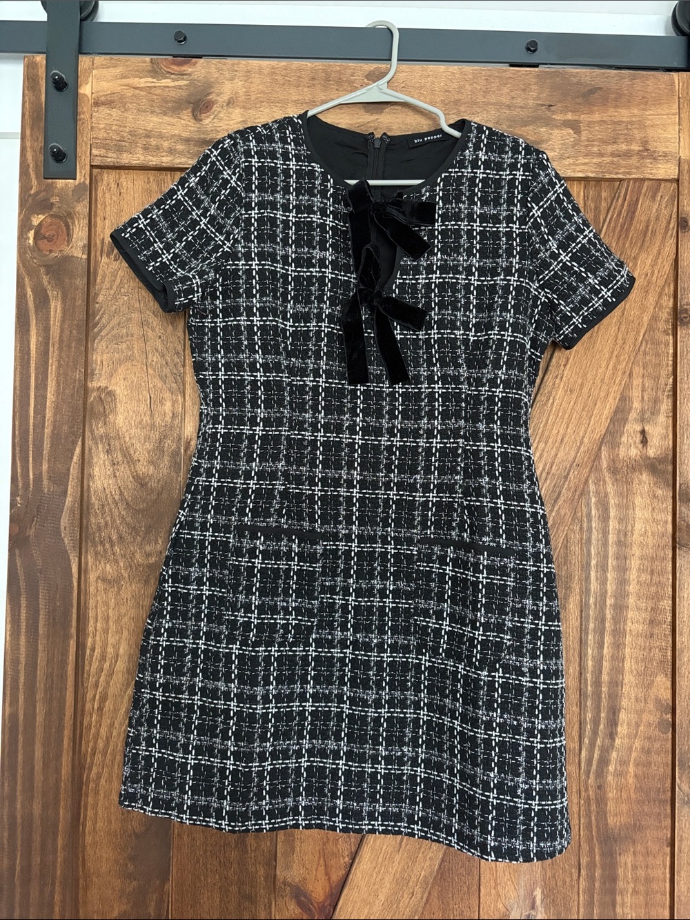 Blu Pepper Black & White Tweed Bow-Front Mini Dress